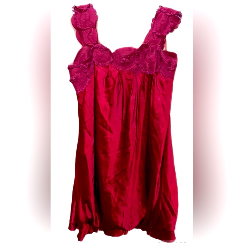 100% SILK BCBGMAXAZRIA RED DRESS SZ S CIRCLE DECOR TRIM